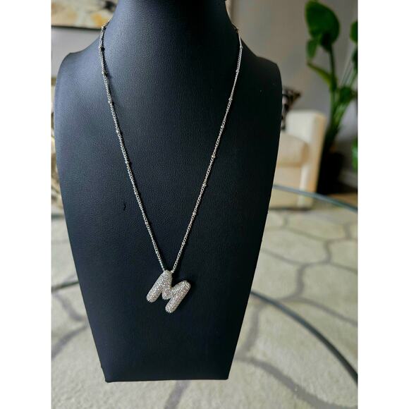 Stainless Steel Rhinestone M Initial Necklace New - Picture 1 of 3